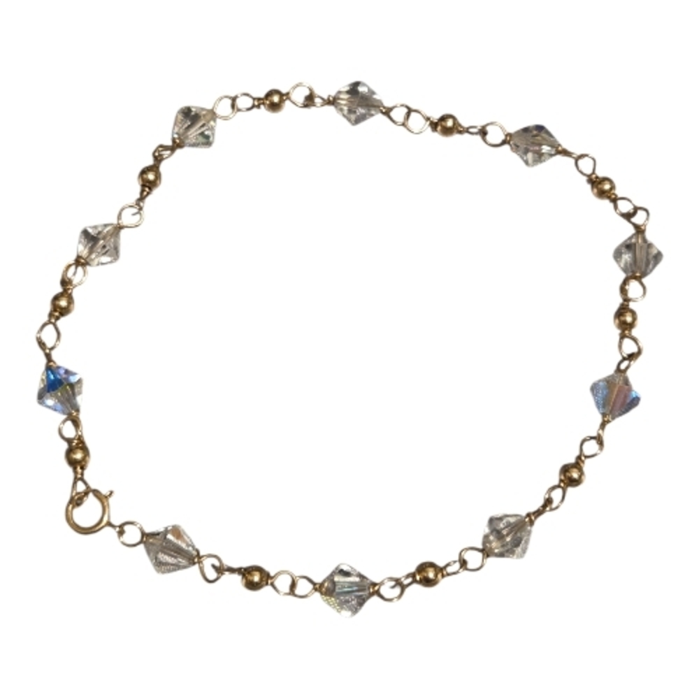Vintage 925 Sterling Silver & 14K Gold Filled Crystal Bracelet / Anklet